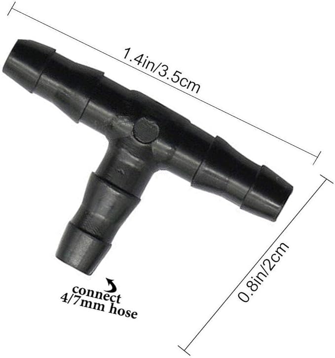 Kalolary 200pcs 1/4" Universal Barbed Tee Fittings, Drip Irrigation Barbed Connectors for 1/4 Inch Water Hose Connectors 4mm/7mm Water Tube Drip Irrigation Watering System