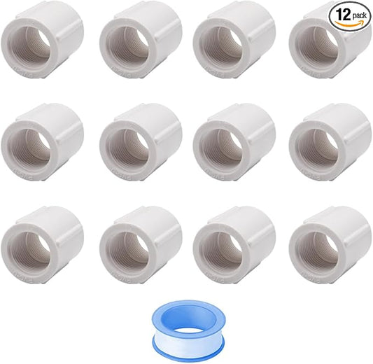 12PCS 1/2 Inch Female to Female Threaded PVC Pipe Fittings Double Female Thread Coupling Pipe Adapter Connectors for Sprinkler, Drip Irrigation System, Pipes Extension HE025-1/2