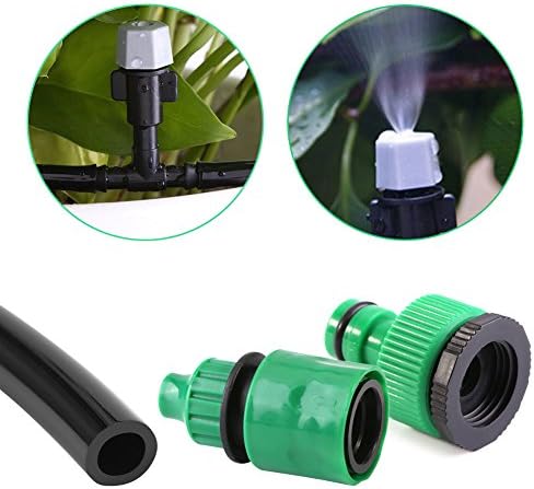 Misting Micro Irrigation Water Cooling System Watering Drip Kit Sprinkler Nozzle Hose Sprinkler Garden Patio Micro Irrigation Set(15M)