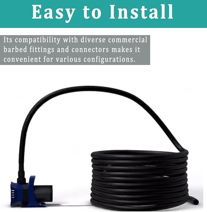 1/4" id - 10ft Black Vinyl Tubing Flexible PVC Tube Hybrid Hose Transfer Water Fuel Gas for Pond Fountain Garden Waterfall, Durable and Safe, with 2 Hose Clamps