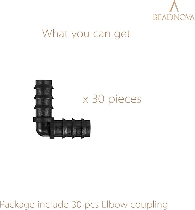 BEADNOVA Drip Irrigation Connectors 30 Pcs 1/2 Inch Barbed Connector Elbow Couplings Irrigation Connectors for 1/2 Inch Drip Tubing Water Tubing Gardening Irrigation Supplies (30pcs)