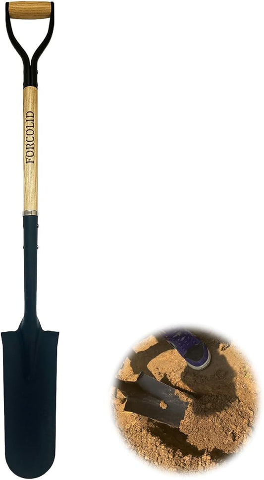 Drain Spade Shovel, Garden Drain Spade, Trenching Shovel, Woode D-Handle, Steel Y-Grip, 45 Inch Spade Shovel for Digging Transplanting & Edging