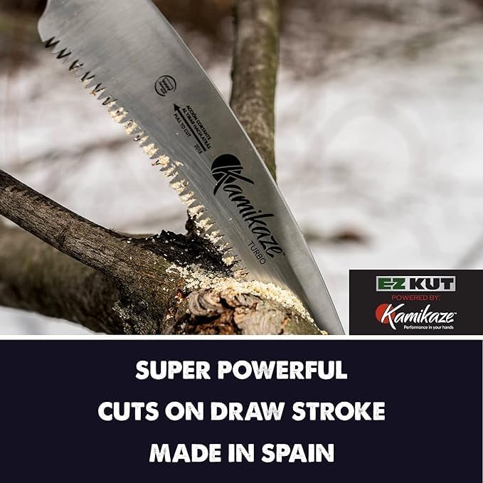 EZ Kut Kamikaze Max Saw Curved Blade with Scabbard - 19.3 Inch Heavy Duty Pruning Saw - Carbon Hardened Steel Japanese Technology- Best Pruning Saw for Tree Trimming & Branches - Made in Spain
