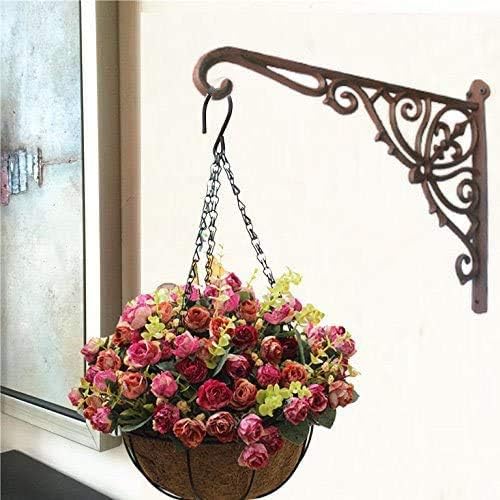 KiaoTime Cast Iron Hanging Hook Bracket Wall Hanger 12" Deep Outdoor Indoor Wall Hanging Bracket Hooks for Pots Basket Bird Feeder Wind Chime Lanterms Hanger Hardware Bracket