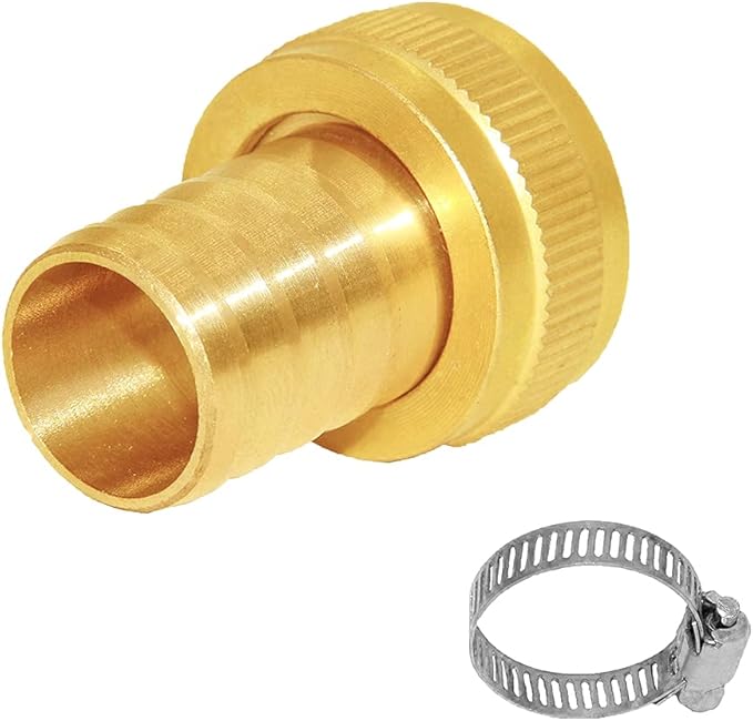 Joywayus Garden Hose Pipe Connector Brass Fitting 3/4" Barb x 3/4" GHT Female Thread Swivel Round Fitting with Stainless Clamp House/Boat/Lawn/Power Wash/Irrigation