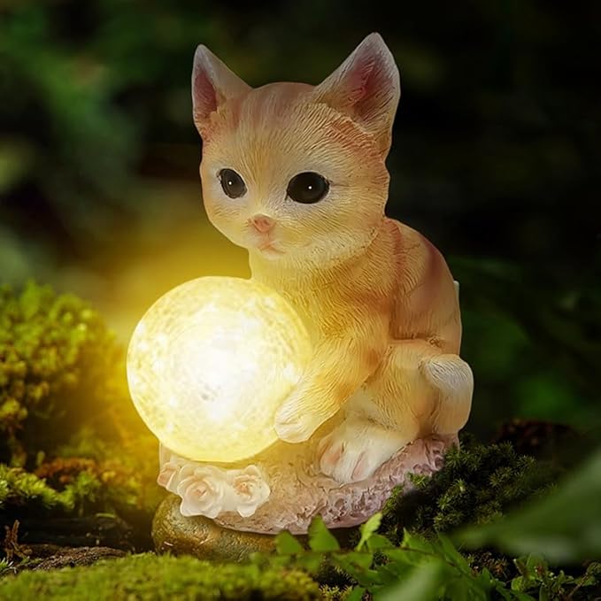 coolboy Solar Cat Outdoor Garden Statue,Waterproof LED Lights Outdoor Decor,Resin Cat Ornament,Solar Lantern Indoor Figurines for Patio Garden Table Decor
