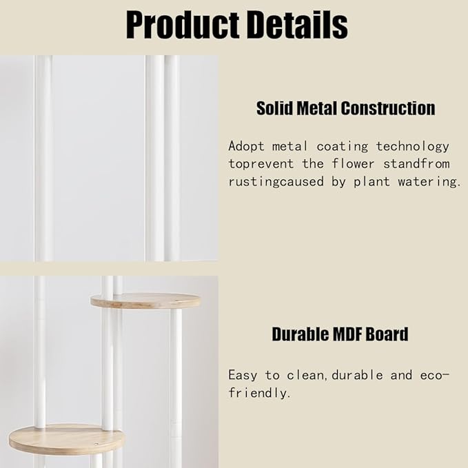 AZERPIAN Plant Stand Indoor 5 Tier Metal Plant Shelf for Multiple Plants Corner Tall Flower Holders for Living Room Balcony Bedroom Patio Garden (White, 5 Tier)