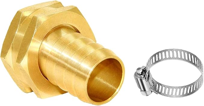 Joywayus 3/4" Barb x 3/4" Female GHT Thread Swivel Hex Brass Garden Water Hose Pipe Connector Copper Fitting with Stainless Clamp House/Boat/Lawn/Power Wash/Irrigation