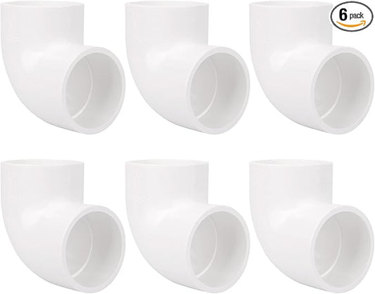6Pack 1-1/2" 90 Degree Elbow PVC Pipe Fittings 2 Way Right Angle PVC Pipe Fitting, Furniture Build Grade SCH40 (Socket x Socket) 1.50" PVC Fitting Connectors for DIY PVC Shelf Garden Support Structure