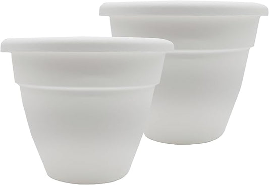 The HC Companies Caribbean Planter Pot - Outdoor & Indoor Plant Pot with Drainage Hole & Plug - Rolled Rim Plastic Pots for Plants & Flowers - Decorative Plant Pot (16" (Pack of 2) White, Pack of 2)