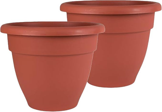 The HC Companies Caribbean Planter Pot - Outdoor & Indoor Plant Pot with Drainage Hole & Plug - Rolled Rim Plastic Pots for Plants & Flowers - Decorative Plant Pot (12" Clay, Pack of 2)