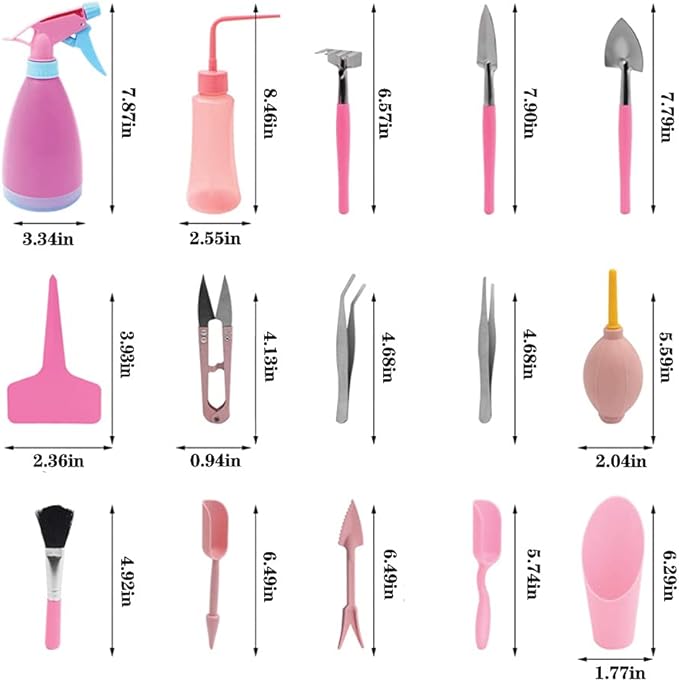 CFH-Allez 21 Pieces Succulent Plants Tools,Gardening Succulent Transplanting Hand Tool +Succulent Garden Pad Miniature Planting Collapsible Waterproof Planter Gardening Mat+Garden Bucket Bag (Pink)