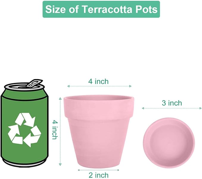 vensovo 4 Inch Small Peach Pink Terracotta Plant Pots with Saucer - 6 Pack Clay Flowerpots with Drainage, Great for Indoor Outdoor Plants, Crafts, Wedding Favor