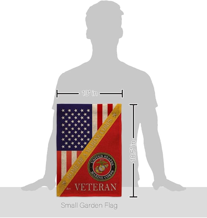 Home of Marine Corps Burlap Garden Flag - Set with Stand Armed Forces USMC Semper Fi United State American Military Veteran Retire Official House Banner Cemetery Yard Rememberance Veterans Day Gifts