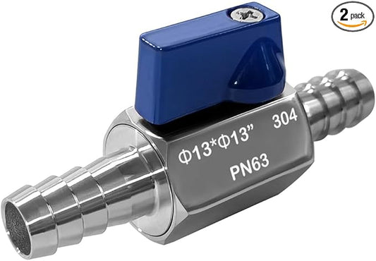 Beduan 1/2” Hose ID Barb Ball Valve 304 Stainless Steel Mini Shut Off Valve for Water Gas Fuel Drip Irrigation and Aquariums(Pack of 2)
