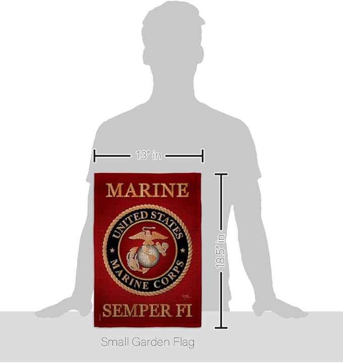 Marine Corps Burlap Garden Flag - Set with Stand Armed Forces USMC Semper Fi United State American Military Veteran Retire Official - House Banner Small Yard Gift Double-Sided Made In USA , Garden Flag 13"x 18.5"