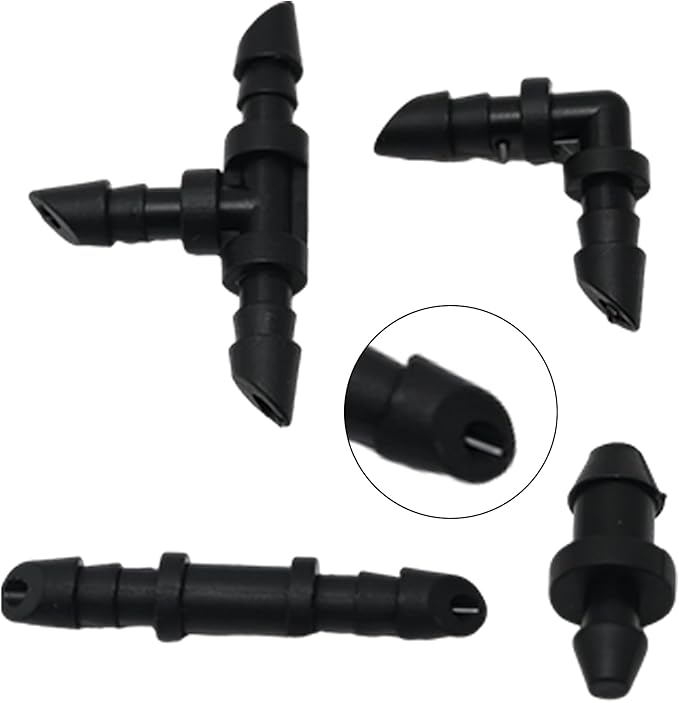 UOIENRT 110 PCS Irrigation Fittings, 1/4" Tubing with 50pcs Couplings, 20pcs Elbows, 30pcs Tees and 10pcs End Plugs for Drip or Sprinkler Systems