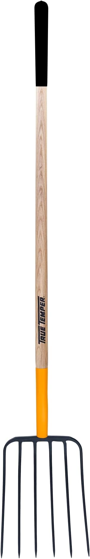 True Temper 6-Tine Steel Manure Fork Pitchfork with Hardwood Handle, 48 in., for Transferring Manure, Mulch with Cushion Grip