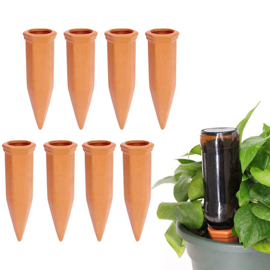 8pcs Terracotta Watering Spikes - Automatic Self Watering Stakes, Plant Watering Devices for Wine Bottles Recycled Bottles, Clay Plant Garden Waterers for Vacations