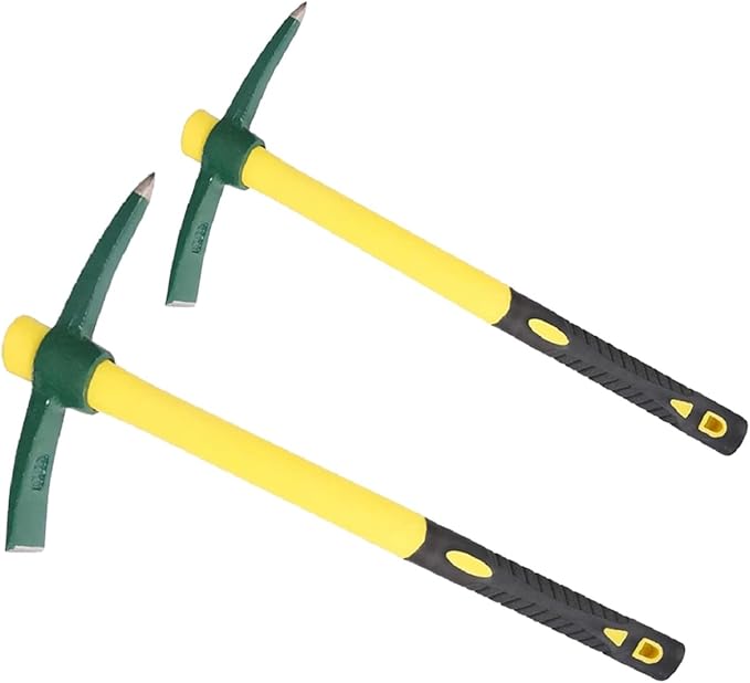 JANNO 2PCS 18Inch Pick Axe, Steel Forged Mattock Hoe, Premium Garden Pick with Fiberglass Handle Hoe Garden Tool for Digging, Flower Beds, Weeding, Gardening Loosening Soil, Digging, Camping