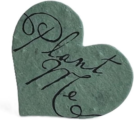 Of The Earth Handmade Paper - Wildflower Seed Paper Small Heart Tags - Calligraphy Variations - 1.75" X 1.5" - Set of 50 (Plant Me 14s Green Lotka)