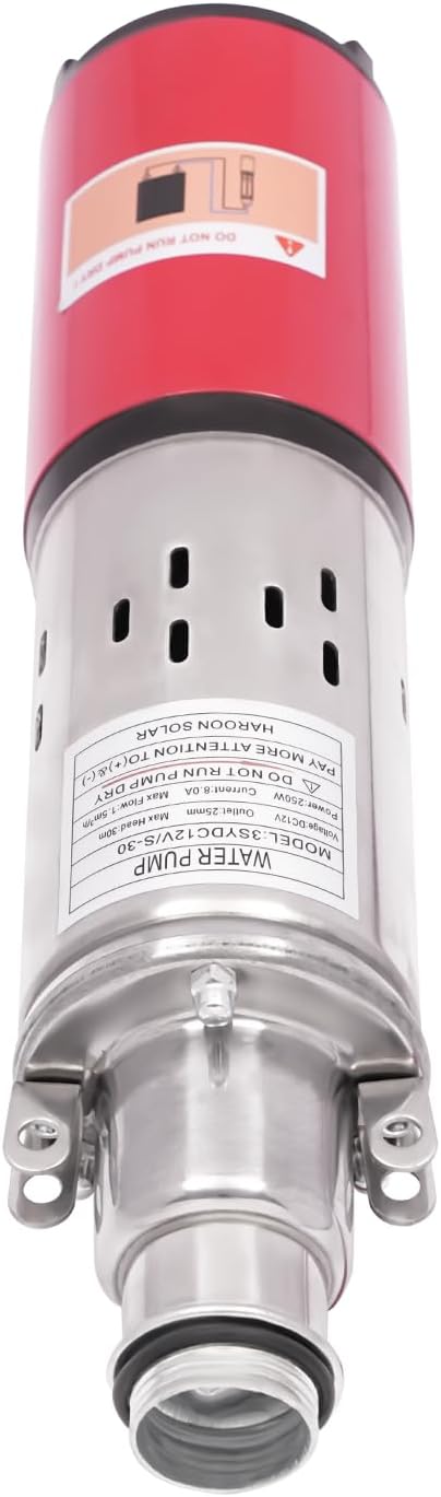 Deep Well Submersible Pump, DC 12V 250W Stainless Steel Water Pump, 6.6GPM Flow, 98ft Lift, for Farm Ranch Irrigation 3500 RPM