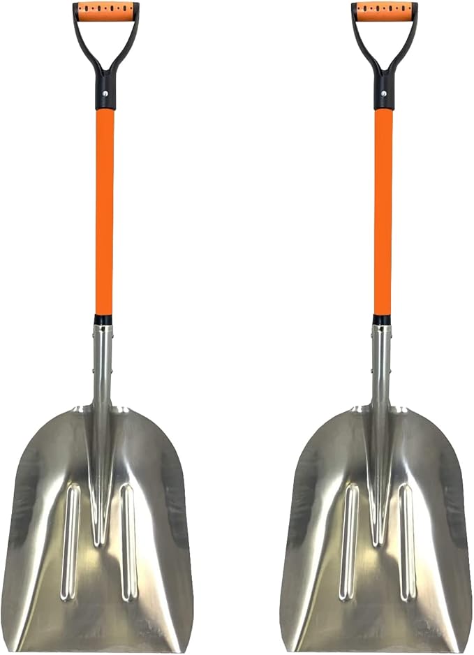 Ashman Aluminium 48 inch Snow Shovel with Large Head and Durable Handle. (Scoop Shovel, 2 Pack)