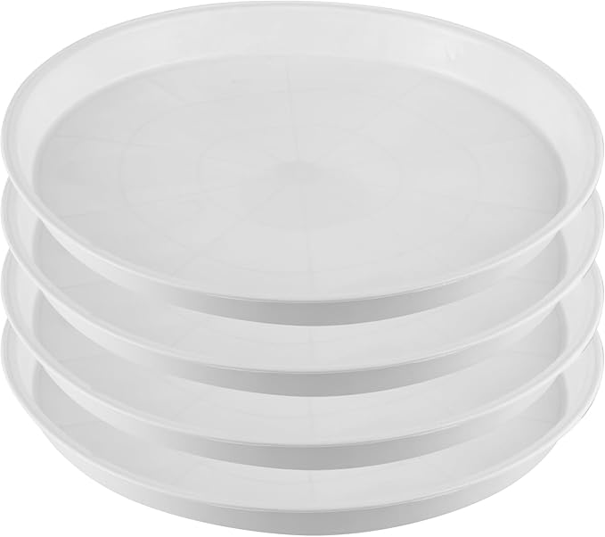 4 Pack Bottom 16 Inch Plant Saucers for Indoors Outdoors Plastic Plant Water Catcher Trays No Holes Round Flower Pot Drip Trays for Pots Base Heavy Duty Plant Pot Saucers Water Drainage Trays, White