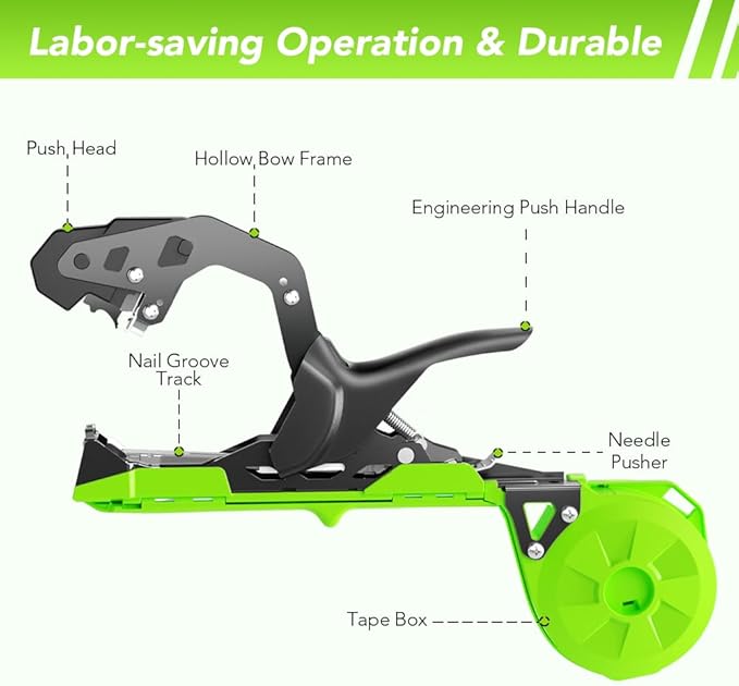 Plant Tying Machine, Lightweight Plant Tape Gun to Tie Up Vine, Plant Tying Tape Tool for Gardeners Farmers, Garden Tape Gun with 10000pcs Staples, 20 Rolls Tape, 1 SK5 Blade, 1 Gloves (Green)