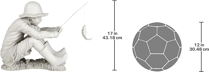 Design Toscano Gone Fishing Fisherman Boy Garden Statue, 17 Inch Tall, Cast Stone Resin, Two Tone Stone Finish