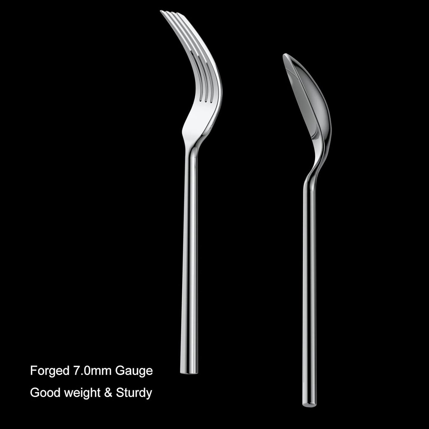 Alata Potter 60-Piece Forged Silverware Set Stainless Steel Flatware Set Cutlery Set, Service for 12, Mirror Finish, Dishwasher Safe