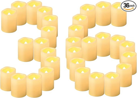 CANDLE IDEA Flameless LED Votive Candles 36 Pack, 1.5" x 2", Battery Operated Flickering Electric Outdoor Flameless Tea Lights, Fake Tealight Candle Bulk for Wedding, Christmas, Halloween Decorations