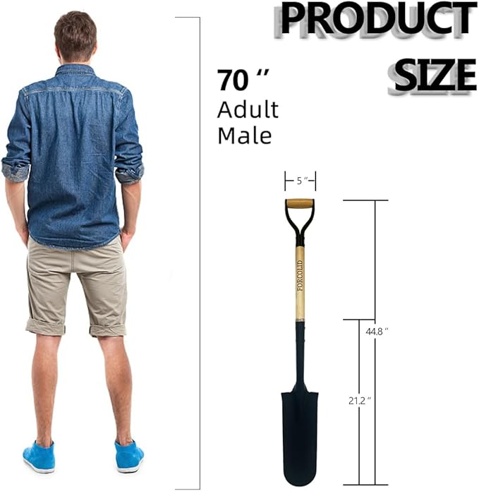 Drain Spade Shovel, Garden Drain Spade, Trenching Shovel, Woode D-Handle, Steel Y-Grip, 45 Inch Spade Shovel for Digging Transplanting & Edging