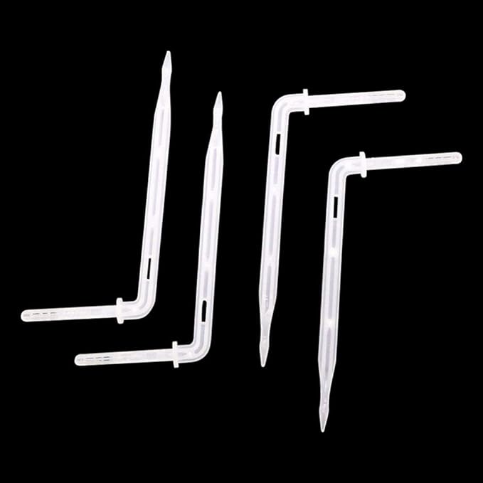 10 Sets White Drip Emitters with 3-Way Connector Curved Arrow Dripper Potted Plants Bend Sprinklers Garden Automatic Irrigation System for 4/7mm Hose Patio Watering Cooling Irrigation Kit