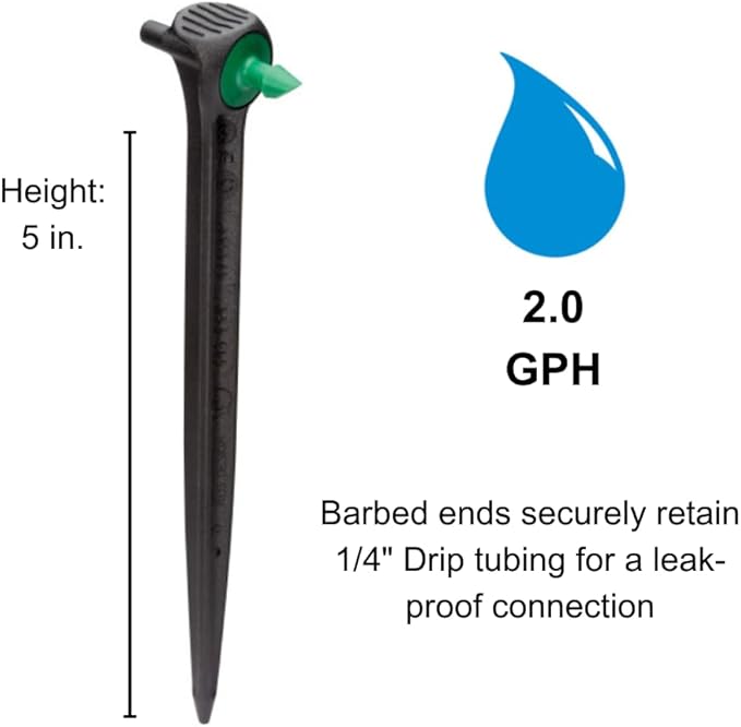 Rain Bird SD24PKSX Drip Irrigation 2-in-1 Staked In-Line Dripper/Emitter, 2 Gallon Per Hour, 4-Pack