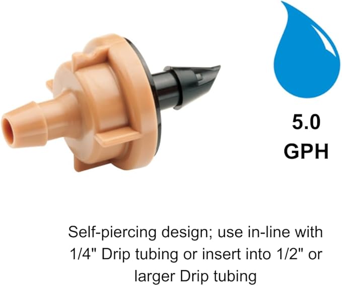 Rain Bird SW50/05PS Drip Irrigation Spot Watering Dripper/Emitter with Diffuser Cap, 5 Gallon Per Hour, 5-Pack