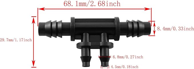 RLECS 6pcs 3/8 Inch to 1/4 Inch Greenhouse Drip Irrigation Water 4 Way Splitter for 4 mm Drip Hose Gardening Water Irrigation Fittings, Black