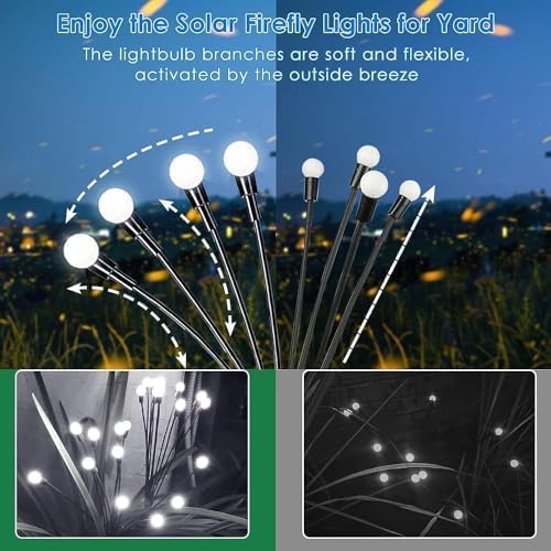 OZS 4Pack 32LED Solar Garden Lights - Solar Lights Outdoor, Solar Firefly Lights, Solar Swaying Light, Sway by Wind, Solar Fairy Lights Waterproof for Garden Patio Pathway Decoration(Cool White)