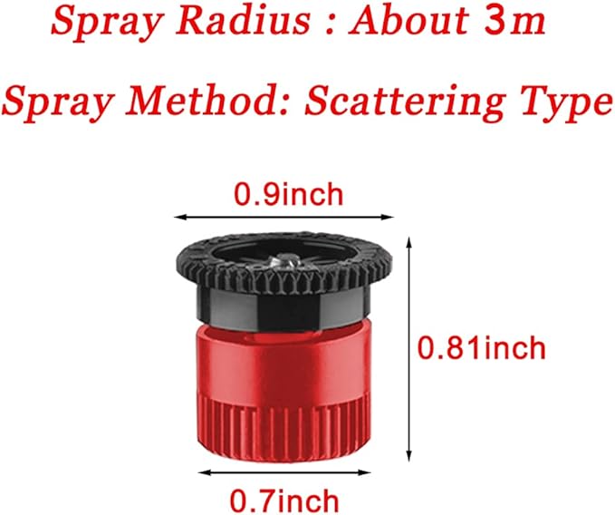 Replacement Pop up Rainbird Sprinkler Heads, 16PCS Adjustable Sprinkler Nozzle Variable Arc Nozzle Irrigation Drippers Sprinklers 9.8 Feet Compatible with Hunter, Orbit Pop-up Sprinklers, (10 Van)