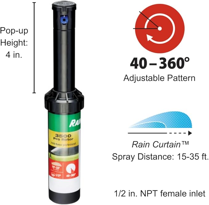Rain Bird CP3504PC Pro Rotor with Rain Curtain Nozzle Set, 40° - 360° Pattern, 15' - 35' Spray Distance