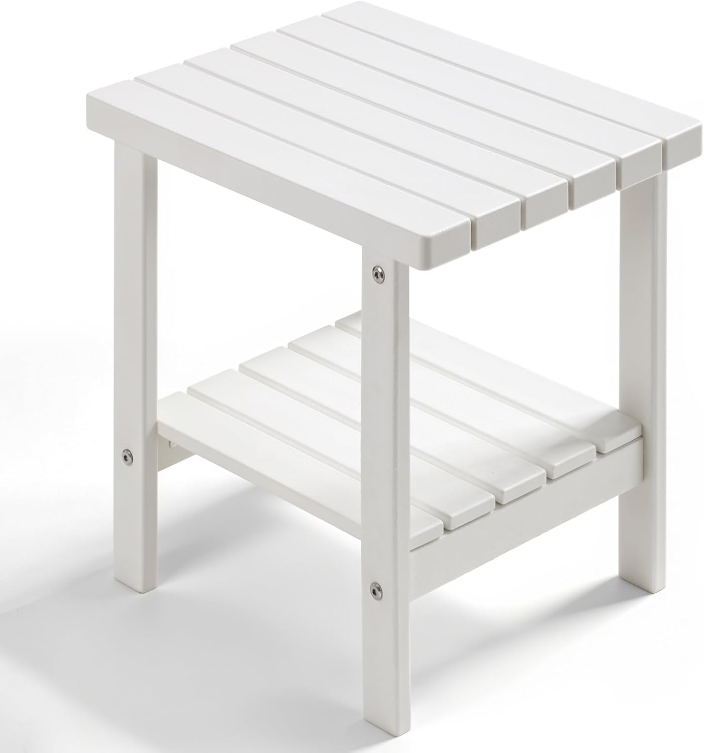 PASAMIC 2-Tier Adirondack Square Side Table, 17" HDPE Outdoor Side Tables, Weather Resistant End Table for Patio, Backyard, Pool, Indoor Companion, Beach, Easy Maintenance (White)