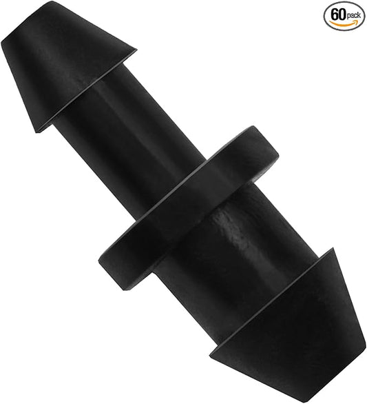 60 Pack Drip Irrigation 1/4" Barbed End Plug Fittings, Barbed Connectors for 1/4 Inch Irrigation Tubing Drip Line Goof Plug for Drip Sprinkler Garden Shrubs Systems