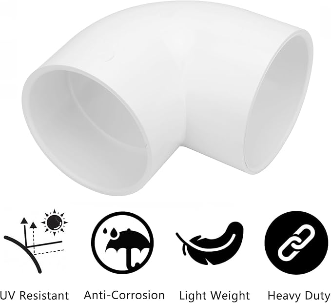 4 Inch 90 Degree Elbow PVC Pipe Fittings 2 Way Right Angle PVC Pipe Fitting, Furniture Build Grade SCH40 (Socket x Socket) 4" PVC Fitting Connectors for DIY PVC Shelf Garden Support Structure