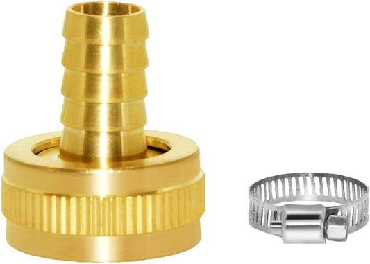 Joywayus 5/8" Barb x 3/4" Female GHT Thread Swivel Round Brass Garden Water Hose Pipe Connector Copper Fitting with Stainless Clamp House/Boat/Lawn/Power Wash/Irrigation