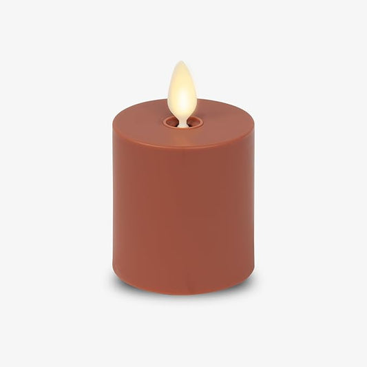Luminara Outdoor Votive Flameless LED Candle, Baked Clay 2" x 3.2", Moving Flame Battery Operated Timer Remote Ready IPX4 Matte Plastic Finish