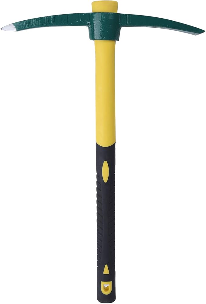 KINJOEK 17.7 Inch Pick Mattock Hoe, Forged Weeding Pickaxe Garden Pick Axe with Fiberglass Handle for Digging, Loosening Soil, Gardening, Camping or Prospecting