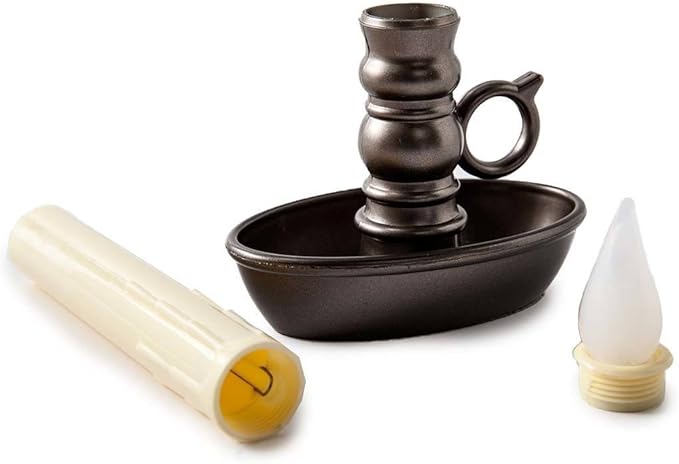 Set of 4 AA Battery Operated Window LED Candle Lamps, Auto Timer, Long Lasting Yellow Flame Bulbs Never Need Replacing, Plastic Construction, Home Accents Holiday Lights, Bronze Base, 9 1/2 H