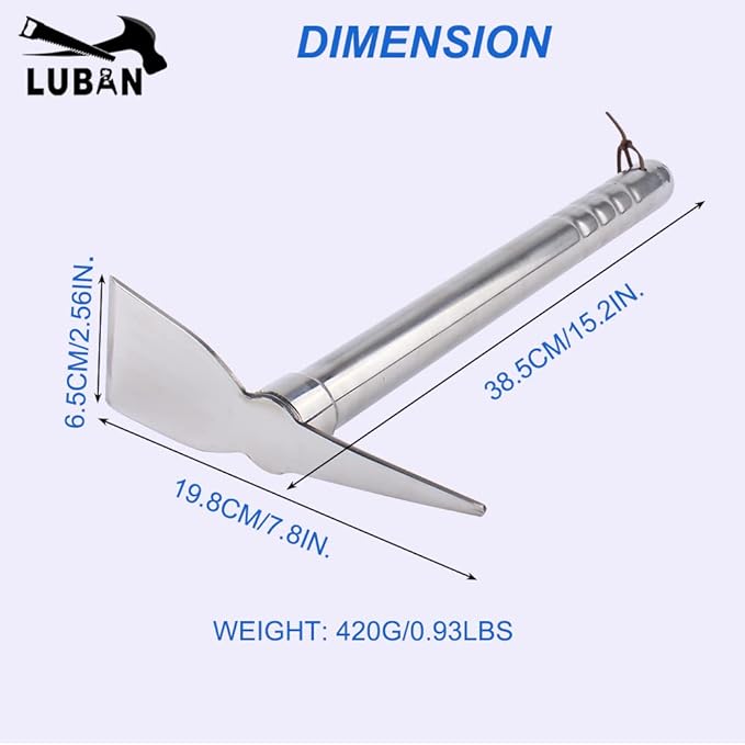 LUBAN Stainless Steel Garden Hoe Pick 15-inch Length Lightweight Weather Resistant Metal Multipurpose Hand Tool for Gardening Cultivator Weeding Seeding Turning Soil