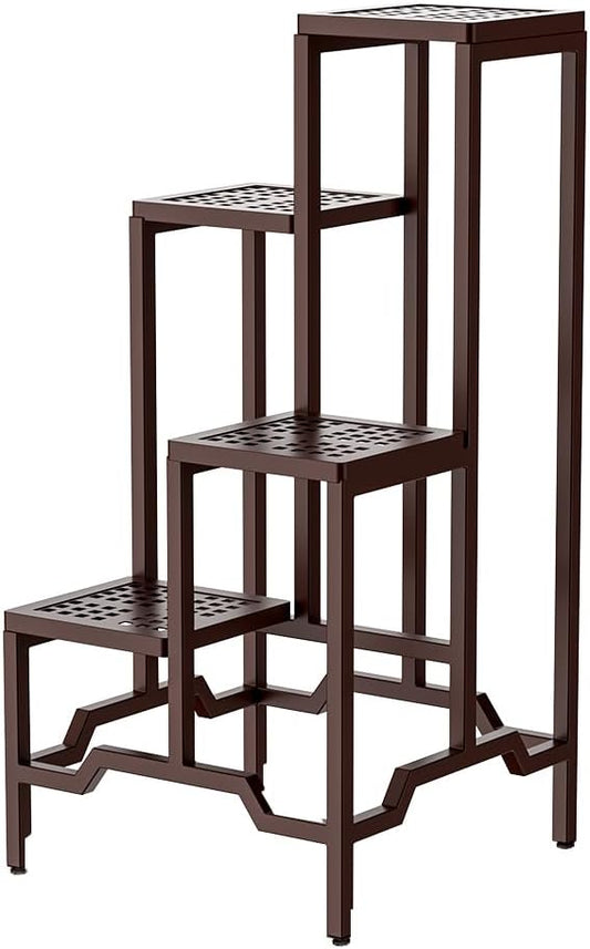Plant Stand - Aluminum Indoor/Outdoor Flower Rack, Waterproof & Rust-Proof, Stable Support for Pots, Perfect for Living Room, Balcony, Garden, and Office (Brown, 4 Tier)