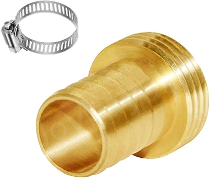 Joywayus 3/4" Barb x 3/4" Male GHT Thread Swivel Round Brass Garden Water Hose Pipe Connector Copper Fitting with Stainless Clamp House/Boat/Lawn/Power Wash/Irrigation